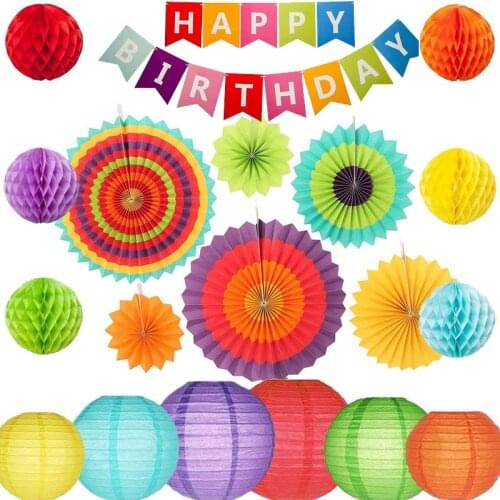 1 set Party Decorations Fiesta Paper Fans Paper Lanterns Tissue Honeycomb Balls Birthday Wedding Hanging Outdoor Decoration