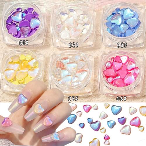 1 Box Colorful 3D Nail Rhinstones Heart Shape CrystalS Stones Mixed Size Nail Art Decorations Jewelry Manicure Tips Gems