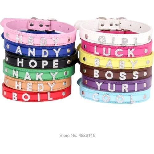 10pcs/lot Blank PU Leather Pet Dogs Collar with Slide Bar for 10mm Letters and Charms