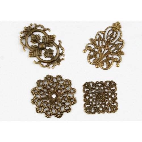 20pcs Bronze Metal Flower Filigree Wraps Connectors Iron Crafts Gift Decoration DIY Gold Rhodium Beads Caps Charms Wholesale