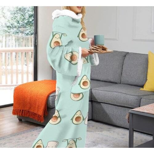 2020 Winter Unisex Warm Wearable Blanket Fashion Digital Printing Home Clothes Winter Lamb Wool Couple Outfit