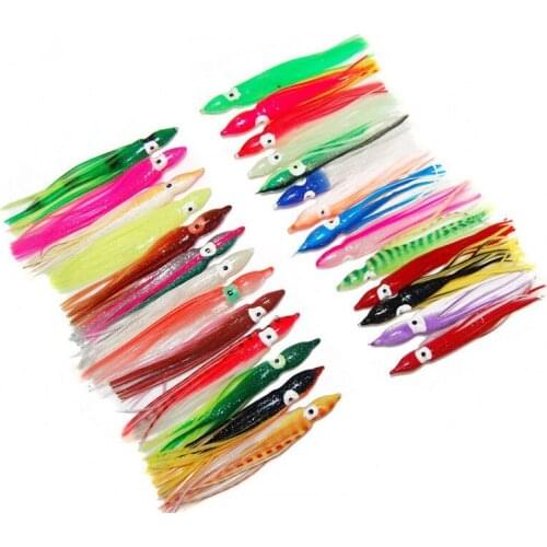 50pcs 9cm Mixed Color Soft Silicone Fishing Lures Plastic Octopus Squid Skirt Fishing Lure Saltwater Octopus Bait For Fishing