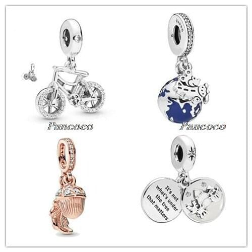 925 Sterling Silver Bead Charm Brilliant Bicycle Dangle Pendant Beads Fit Women Pandora Bracelet & Necklace Jewelry