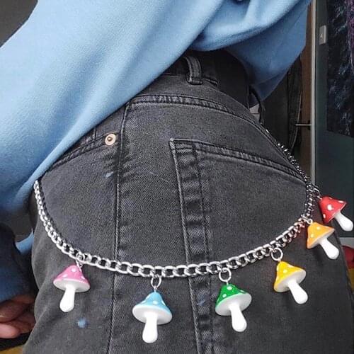 Y2K Accessories Rainbow Mushroom Pants Chain for Women Cartoon Vintage Harajuku Keychain s Charms 90s Aesthetic Friendship Gifts