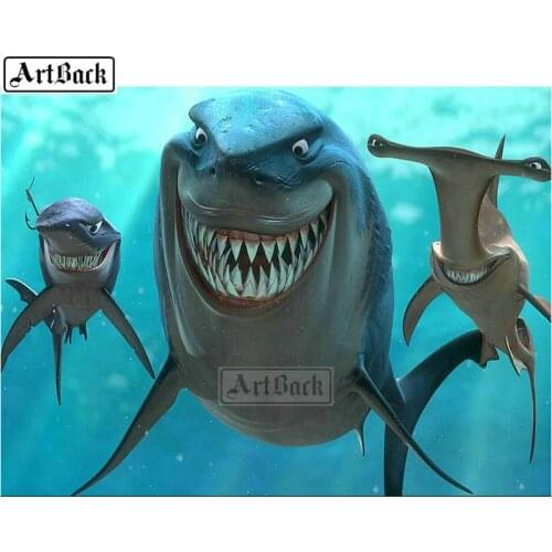 New 5d diy diamond painting shark pattern full square 3D rhinestone resin mosaic home decoration sticker
