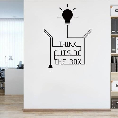 Large Think outside the box concept light bulb Wall Sticker Office Classroom Think outside the box Inspirational Quote Decal