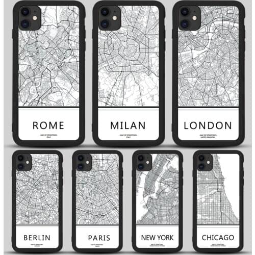 Ins Travel Country phone case For iphone 12 11 Pro max SE 2020 black City Map for iphone X XS Max Xr 8 7 6s Plus soft back Cover