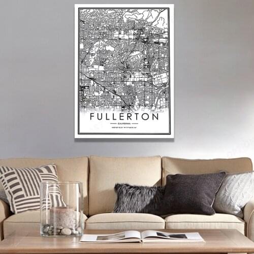 Maps Black White Canvas Poster Prints FULLERTON Map Wall Art Painting Home Wall Picture Office Decor