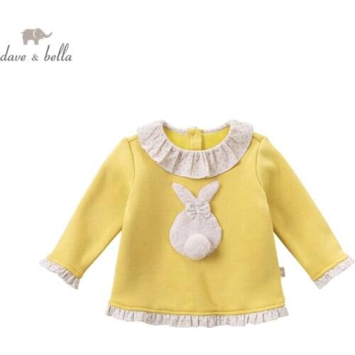 DBS14996 dave bella winter baby girls cute bow cartoon dots T-shirt children tops girl kids fashion tees