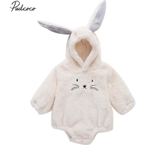 2019 Baby Autumn Winter Clothing Newborn Kid Baby Boy Girl Fluffy Bodysuit Rabbit Ears Hooded Outfit Long Sleeve Warm Clothes
