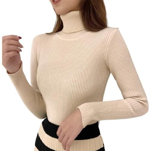 Ele-Choices Women Solid Color Knitwear Long Sleeve Turtle Neck Slim Pullover Sweater Blouse