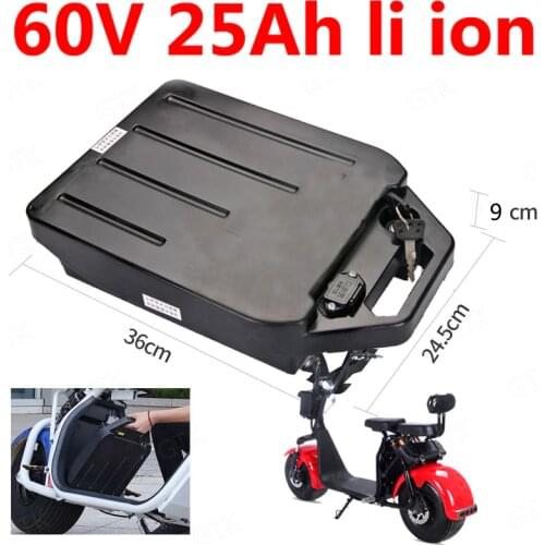 GTK waterproof 60V 25Ah Lithium ion battery 60v li ion for 1000W 2000W two Wheel Foldable citycoco electric scooter + 3A charger