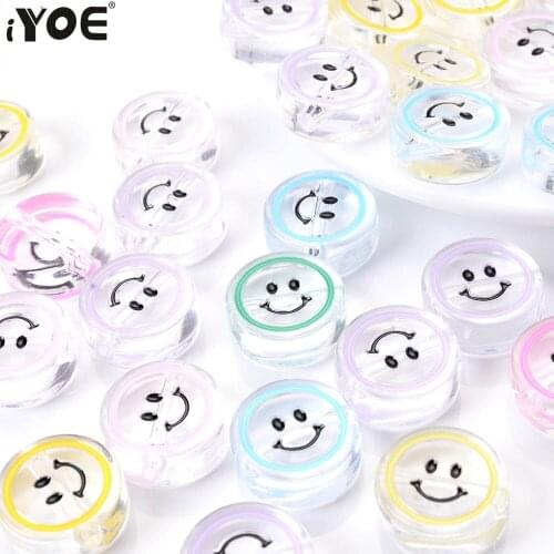 IYOE 10pcs/Lot 25mm Big Size Smiley Beads Multicolor Acrylic Flat Round Spacer Beads For Jewelry Making DIY Bracelet Earring