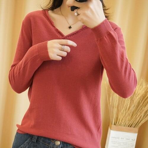 Cashmere sweater women V-neck knitted cotton sweater ladies pullover loose plus size pullover pullover knit sweater