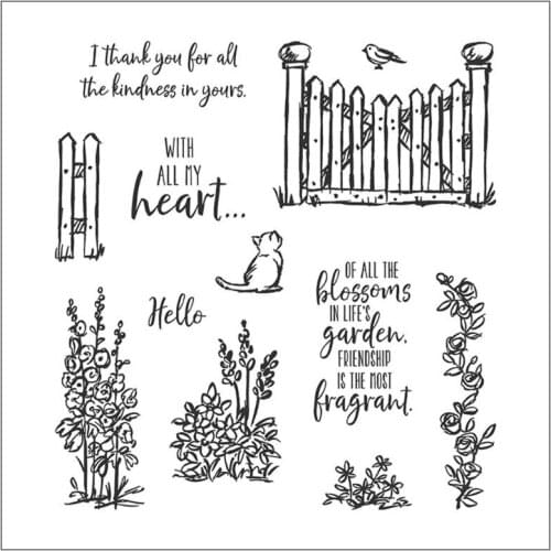 Cat in the Garden DIY Silicone Clear Stamp Cling Seal Scrapbook Embossing Album Decor