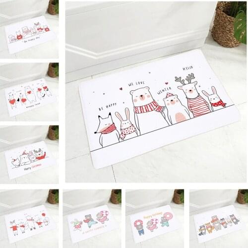 Nordic Style Bear Rabbit Fox Doormat Non-Slip Print Soft Flannel Carpet Decor Cute Cartoon Cat Floor Door Mat for Hallway 40x60