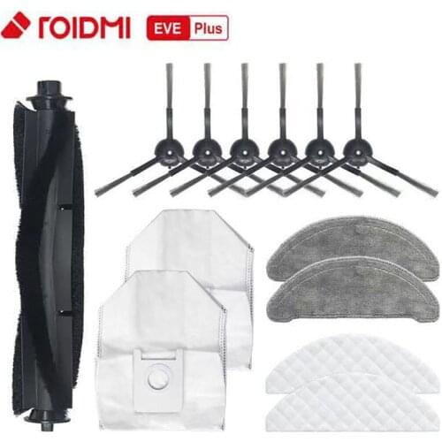 Main Brush Side Brush Dust Bags Mop Cloths Disposable Cleaning Cloths Replacement Parts for Roidmi EVE Plus Robot Vacuum Cleaner