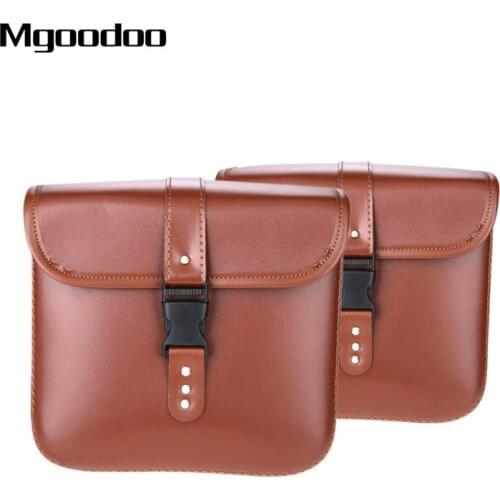 Mgoodoo 2PC Universal Motorcycle Saddlebag Saddle Side Tool Bag PU Leather Black and Brown 25.5x12.5x25.6cm