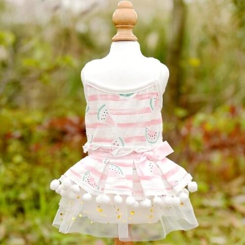 Cute Watermelon Dog Fancy Dress Bows Red Blue Summer Pet Wedding Clothing For Cats Bichon Frise Shihtzu XS XL Girl Outfit Supply