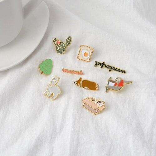 Cute Cartoon animal Pet Brooch Mini Food Plants Cat Corgi Dog Alpaca Letter Pin Brooch Gifts For Kids