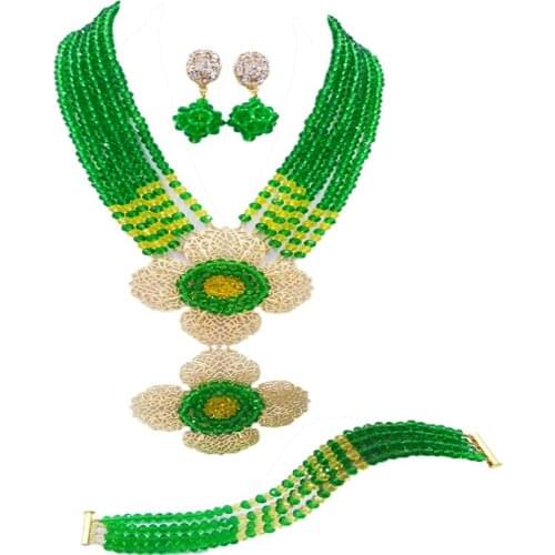 Fashion Green Yellow Nigerian Wedding Necklace African Beads Jewelry Set 6DHJZ19