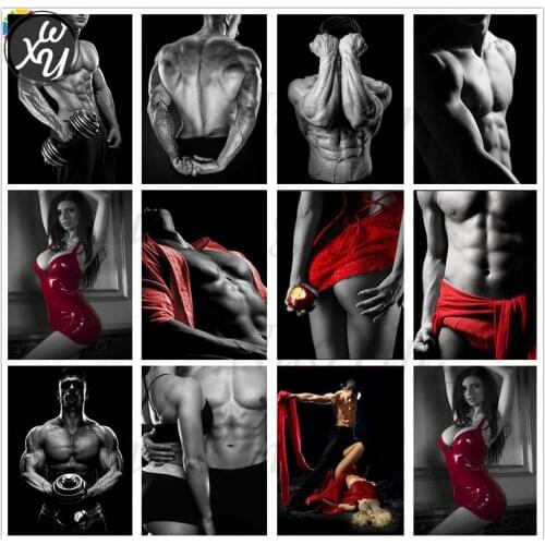 Muscular Hunk Diamond Painting Kit Sexy Red Woman Diamond Embroidery Full Drill Cross Stitch Kits Full Diamond Mosaic Home Decor