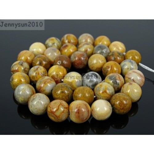 Natural Crazy Lace Ag-ate Gems Stones 10mm Round Spacer Loose Beads 15'' Strand for Jewelry Making Crafts 5 Strands/Pack