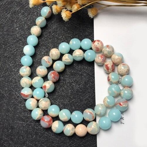 Natural serpentine jasper stone snake skin beads smooth round blue perle needlework For Jewelry Making DIY Bracelet Necklace