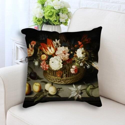Flowers Oil Painting Art Decoration Cushion Cover Plant Print Pillowcase Linen Waterproof Pillow Cover for Home Decor