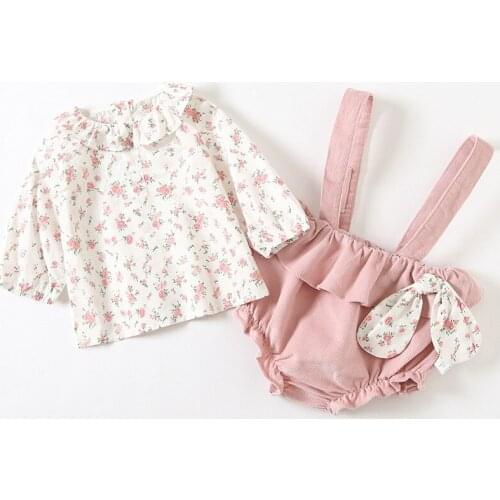 New Arrival Baby Girls Floral Shirt +Sling Romper