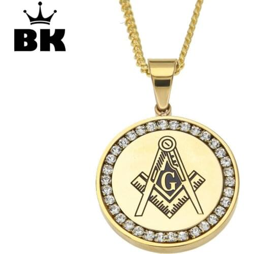 New Freemason Masonic Compass Round Pendant Gold silver color Plated Bling Iced Out Rhinestone Christmas Gifts For Men Women