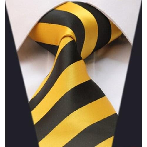 New Traditional Tie Black with Yellow Stripes Ties High Quality Woven