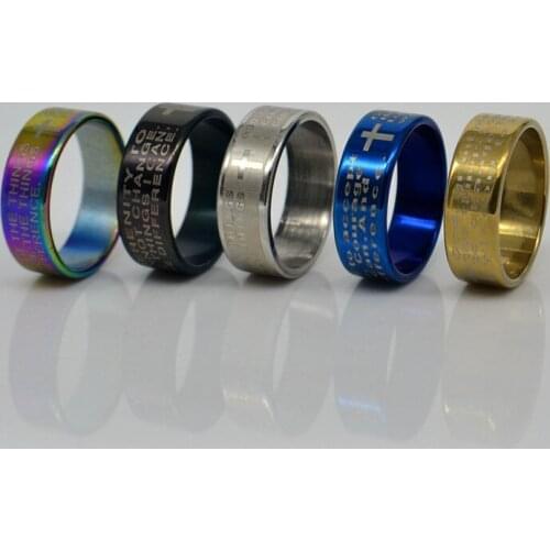 Wholesale 150x Mixed 5 Colors ENGLISH SERENITY PRAYER Cross Stainless Steel Rings Fashion Religious Jewelry