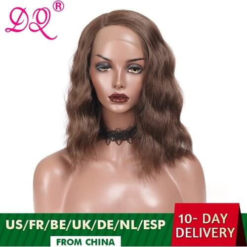 DQ Natural Wave Synthetic Lace Front Wig Synthetic Wig for Women Short Bob Wig Cosplay Wigs Ombre Blonde Green Purple Brown Wig