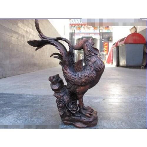 Song voge gem S0303 Chinese Red Bronze Copper Feng Shui Lucky Auspicious chanticleer rooster Statue
