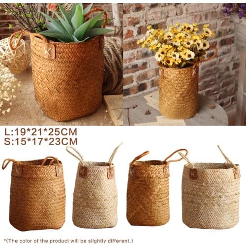 Nordic Seagrass Wicker Basket Rattan Hanging Flower Pot Woven Dirty Clothes Basket Laundry Basket Home Storage Basket Dropship