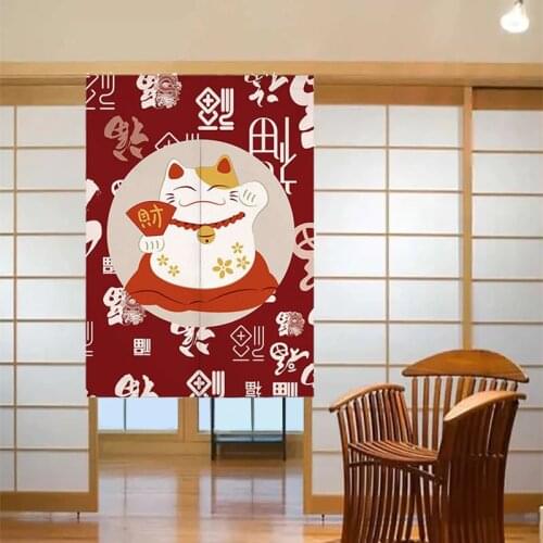 Household Partition Half Curtain Japanese Lucky Cat Door Curtain Kitchen Blocking Dust-proof Door Curtains Bathroom Decor