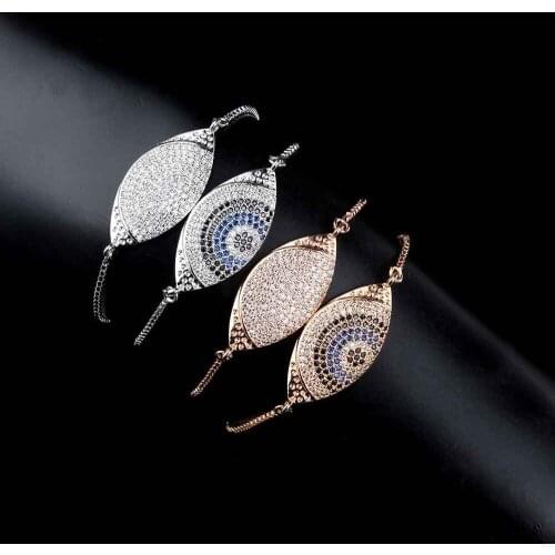 Evil Eye Adjustable Bracelet Thin Chain Color Zircon Micro Paved Rose Gold Color Religious Jewelry Dropshipping Wholesale