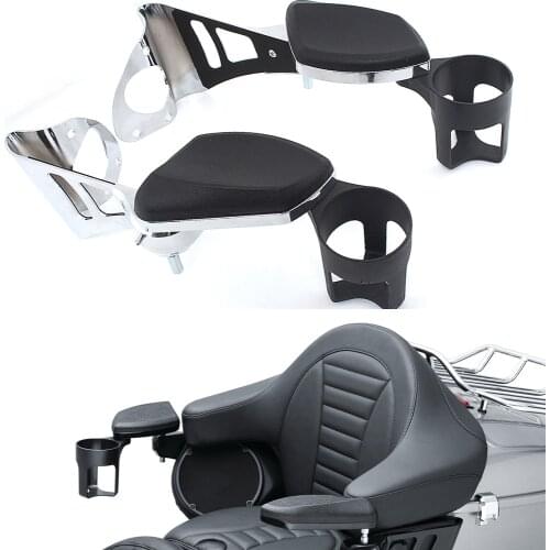 Motorcycle Adjustable Passenger Armrests Cup Holder Swing-Out Bracket For Harley Electra Glides Road GlideS Ultra Tri Glides 14