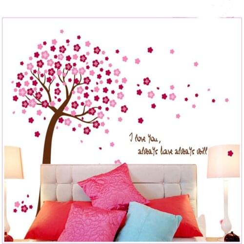 Pink Sakura Flower Cherry Blossom Tree Removable Wall Sticker For Living Room Bedroom DIY Vinyl Art Mural Wall Decals Home Decor