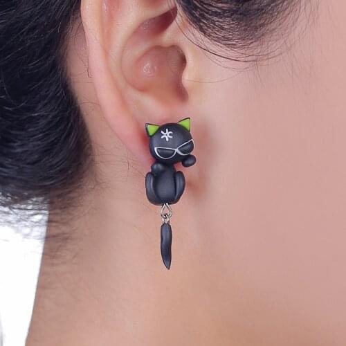 TTPAIAI 30 Brand Lovely Cat 3d Animal Earrings for Women DIY Handmade Polymer Clay Cute Stud Earring Cartoon Ear Stud Wholesale