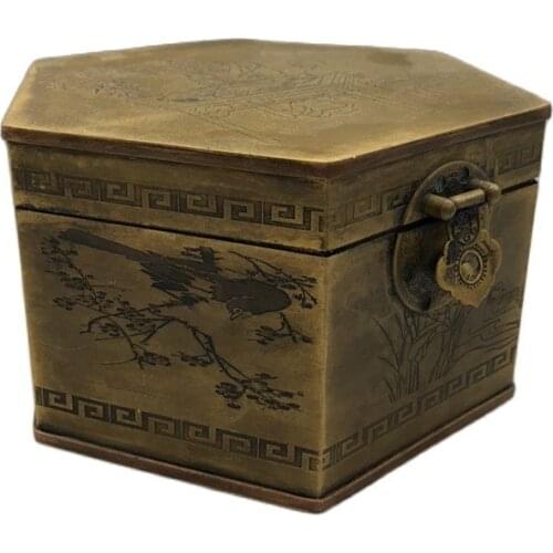 Chinese Old Copper Collection Pure Copper Figure Jewelry Box