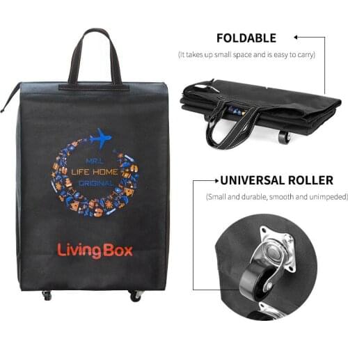 Foldable travel storage luggage bag portable super large capacity supermarket shopping bag with pulley