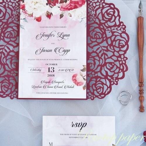 Sweetmade luxury floral gate wedding invitations, paper laser cut customized greeting cards