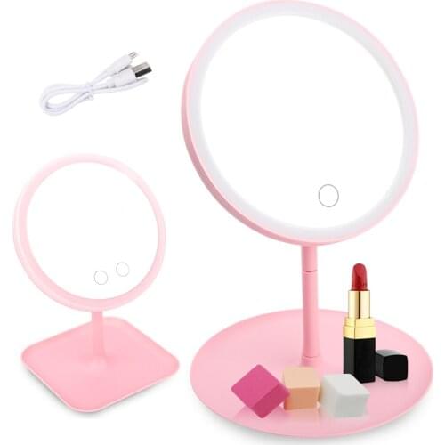 Led Light Makeup Mirror Storage LED Face Mirror Adjustable Touch Dimmer USB Led Vanity Mirror Table Desk Cosmetic Mirror