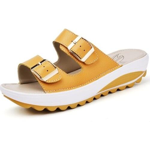 2021 New Women Sandals Wedges Sandals Ladies Open Toe Round Toe Buckle Black Yellow White Platform Sandals