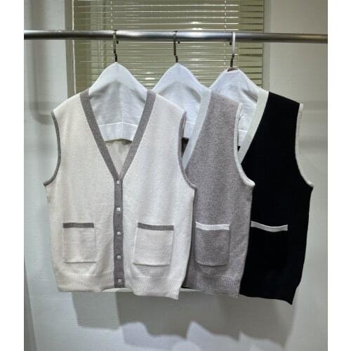 Fashion ladies 2021 new sexy sleeveless contrast wool vest cardigan 0120
