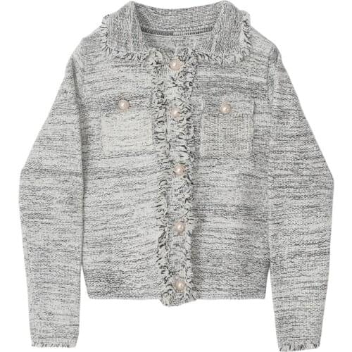 Peals Single-Breasted Pocket Diamond Bow Wool Vintage Fringed Tassels Tweed Jacket Luxury Coat Women Long Sleeve Ladies Sweaters