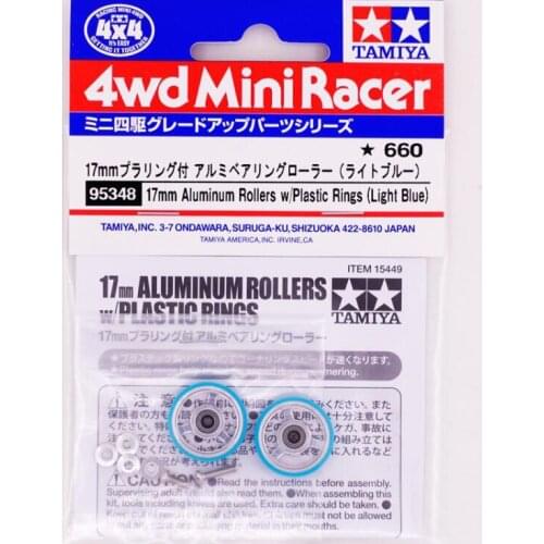 1 Bag 17mm Aluminum Rollers W/Plastic Rings Light Blue 95348 Spare Parts For Tamiya Mini 4WD Car Model
