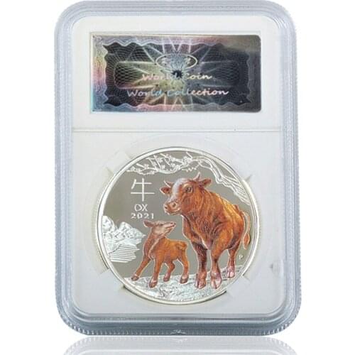 2021 The YEAR Of OX Silver Commemorative Metal Coin Elizabeth II Cute Animal W/ Acrylic Case